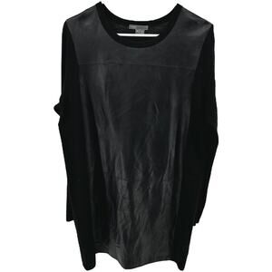 Vince Sweater Dress Lamb Leather Wool Shift Long Sleeve Knee Length Black XL